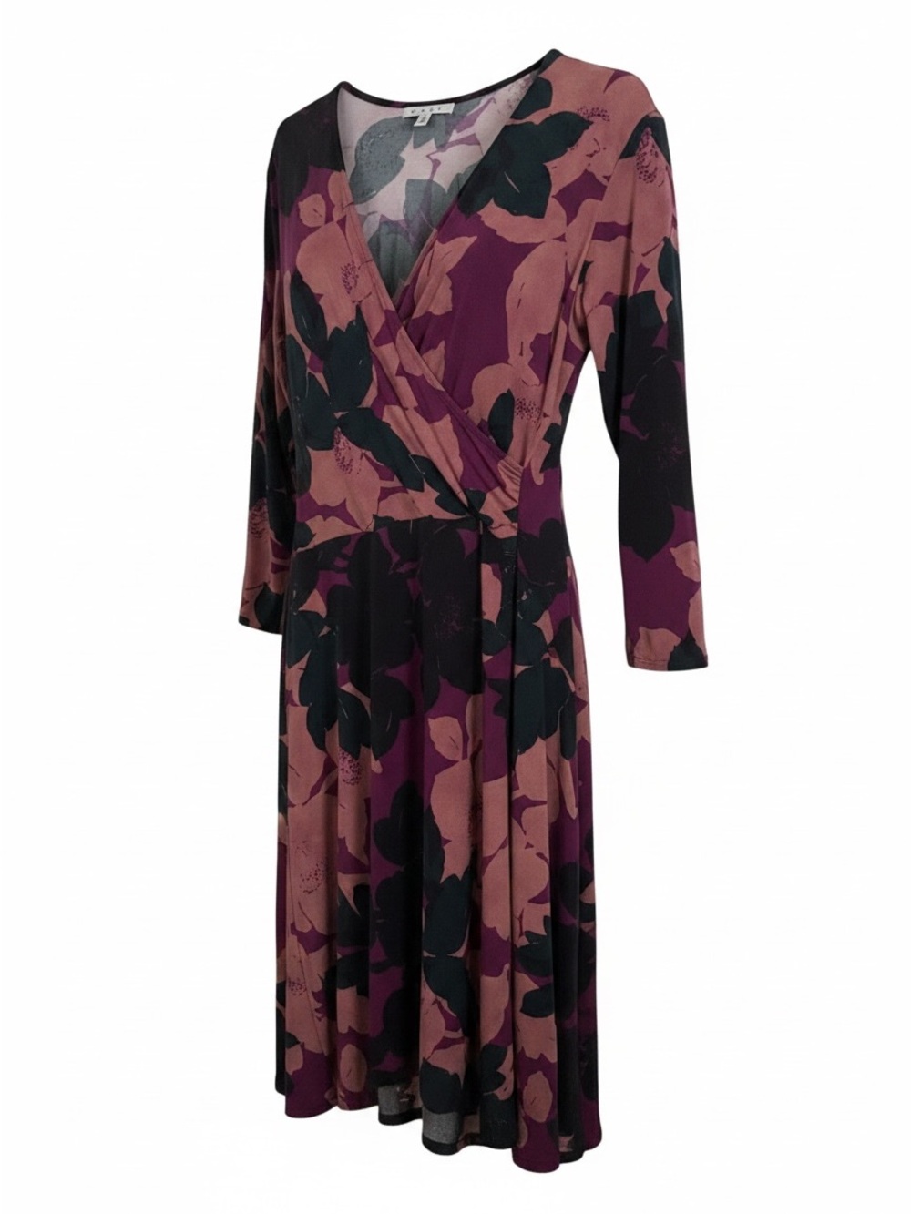 CAbi Floral Faux Wrap Midi Dress - Plum & Burgundy Size XL
